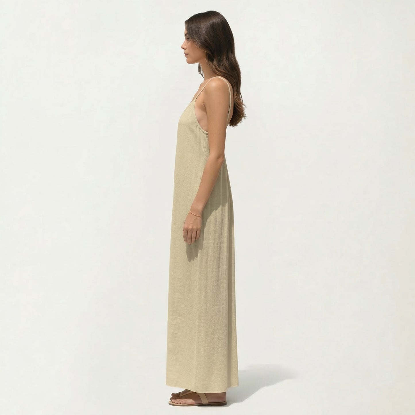 Sleeveless Spaghetti Strap Maxi Dress with Flowing Relaxed Silhouette Lightweight Fabric