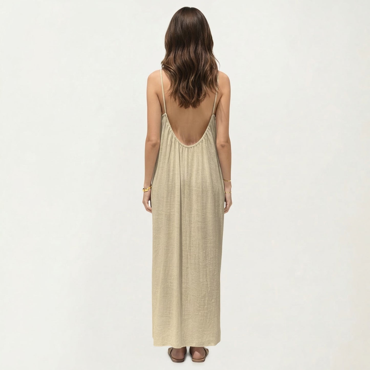 Sleeveless Spaghetti Strap Maxi Dress with Flowing Relaxed Silhouette Lightweight Fabric
