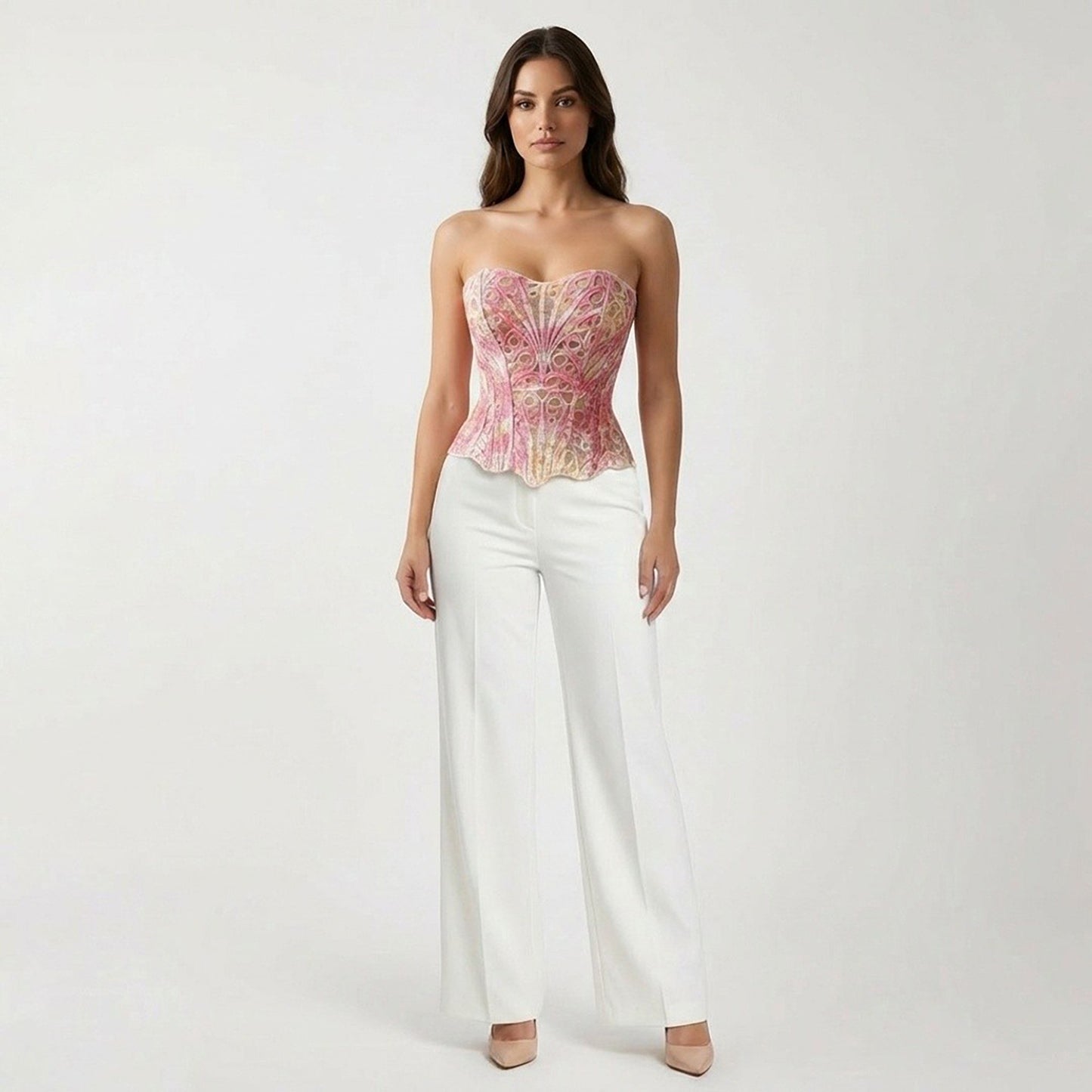 Strapless Lace Corset Top Structured Boned Bustier Peplum Hem Shaping Bodice Statement Top