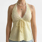 Lace Halter Neck Sleeveless Top with Tie Front Detail Stretch Smocked Back