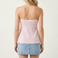 Strapless Ruched Knit Tube Top Adjustable Tie Front Peplum Hem Stretch Textured Summer Top