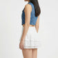 Lace Tiered Mini Skirt with Elastic Waist Ruffle Layers Sheer Overlay Feminine Fit