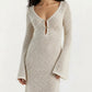 Crochet Cover Up Maxi Dress with Long Bell Sleeves Deep V Neck Sheer Knit Swim Cover Up