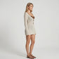 Long Sleeve Open Knit Swim Cover Up Dress with Scoop Neck Cutout Front Bodycon Beachwear