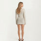 Long Sleeve Open Knit Swim Cover Up Dress with Scoop Neck Cutout Front Bodycon Beachwear