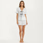 2-Piece Set Short Sleeve V Neck Tie Front Pajama Top with Ruffle Hem Shorts Lounge Sleepwear Set