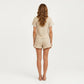 2-Piece Set Ribbed Pajama Top with Tie Neck Detail and Ruffle Hem Shorts Lounge Sleepwear Set