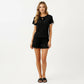 2-Piece Set Ribbed Pajama Top with Tie Neck Detail and Ruffle Hem Shorts Lounge Sleepwear Set