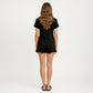 2-Piece Set Ribbed Pajama Top with Tie Neck Detail and Ruffle Hem Shorts Lounge Sleepwear Set