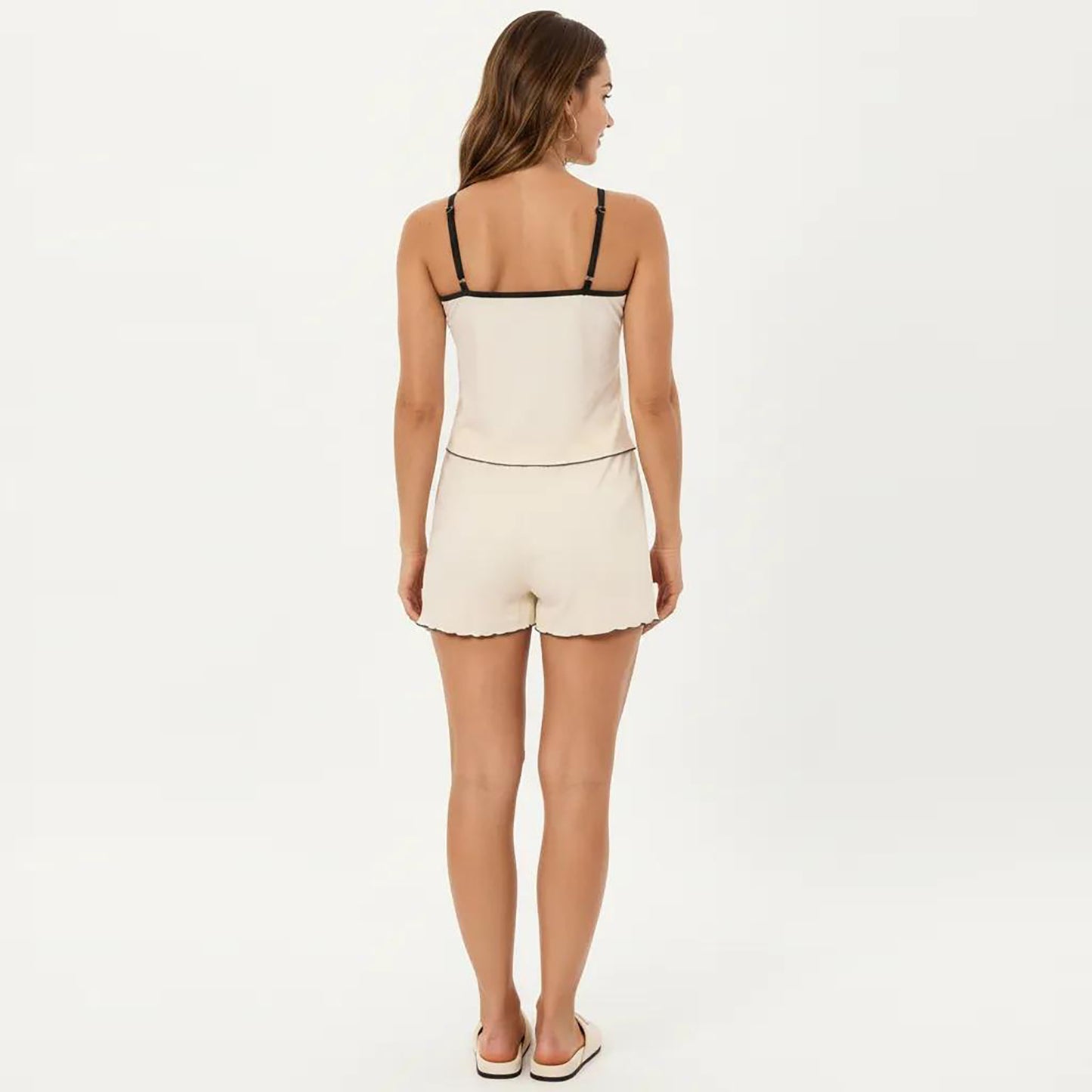 2-Piece Set Sleeveless Pajama Cami Top with Bow Tie Detail and Relaxed Fit Shorts Sleepwear Set