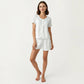 2-Piece Set Short Sleeve Button Front Pajama Top and Relaxed Fit Shorts Textured Sleepwear Set