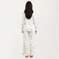 2-Piece Set Pajama Top with Lace Trim Tie Neck Detail and Relaxed Fit Pants Printed Sleepwear Set