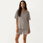 2-Piece Set Short Sleeve Button Down Pajama Top with Notch Collar and Shorts Textured Sleepwear Set