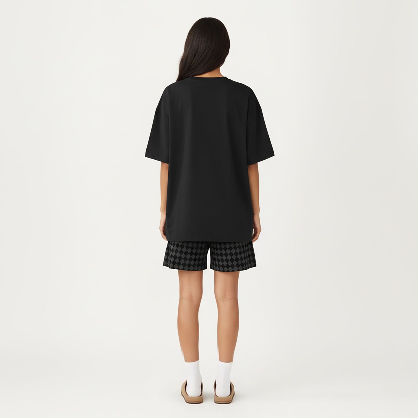 2-Piece Set Oversized Short Sleeve Crew Neck Pajama Top with Relaxed Fit Printed Shorts