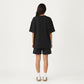 2-Piece Set Oversized Short Sleeve Crew Neck Pajama Top with Relaxed Fit Printed Shorts