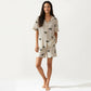 2-Piece Set Short Sleeve Button Down Pajama Top with Notch Collar and Relaxed Fit Shorts