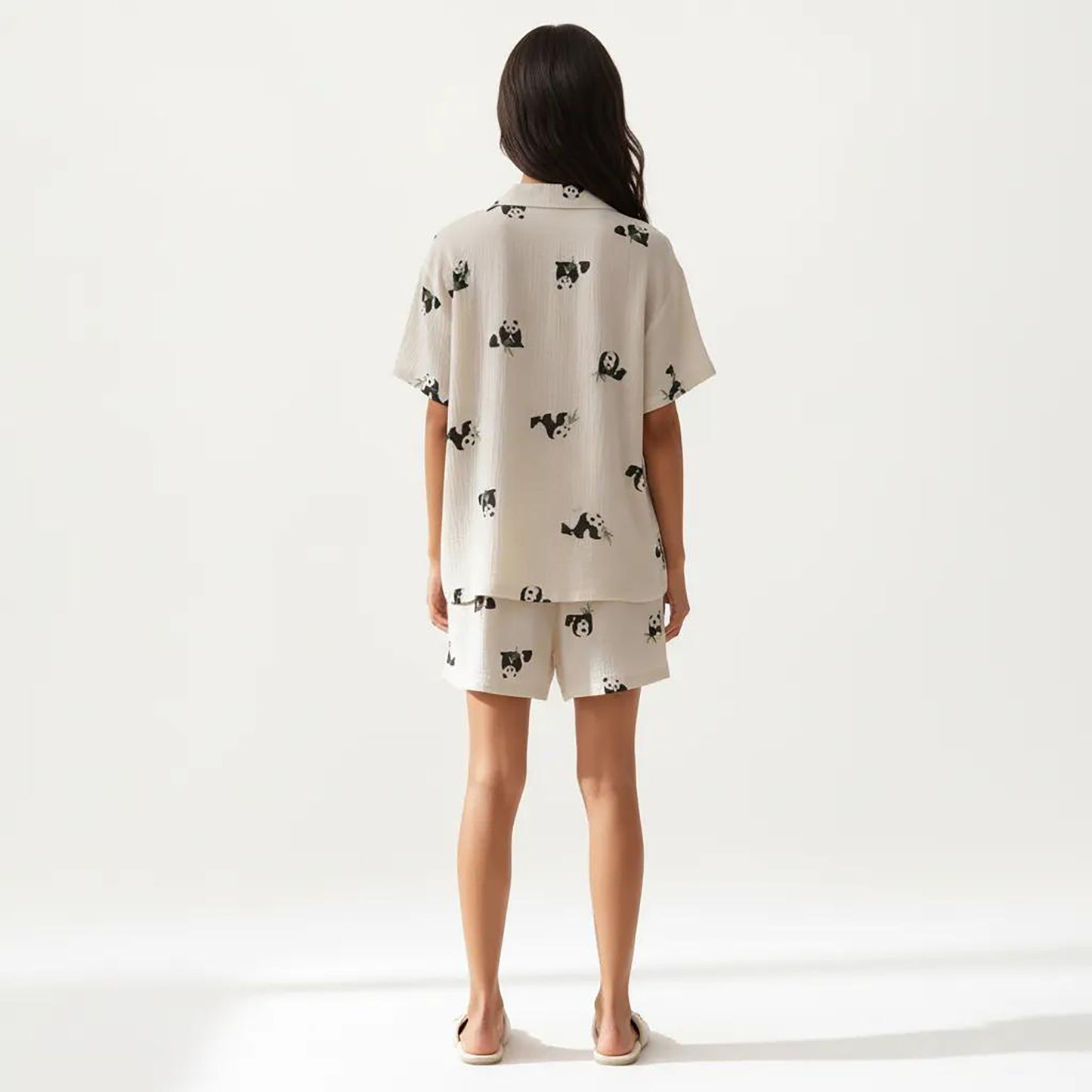 2-Piece Set Short Sleeve Button Down Pajama Top with Notch Collar and Relaxed Fit Shorts