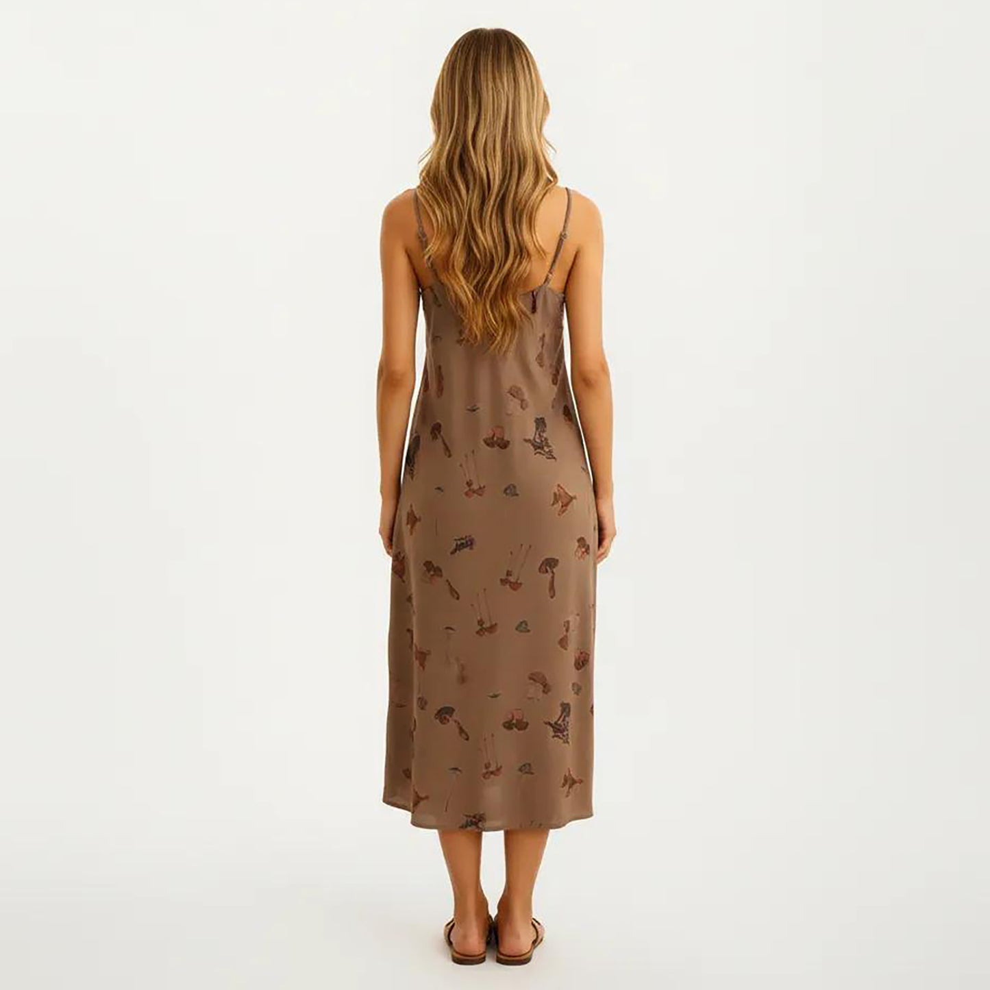 Modal Pajama Dress Sleeveless Spaghetti Strap Midi Sleepwear Nightgown with Printed Pattern