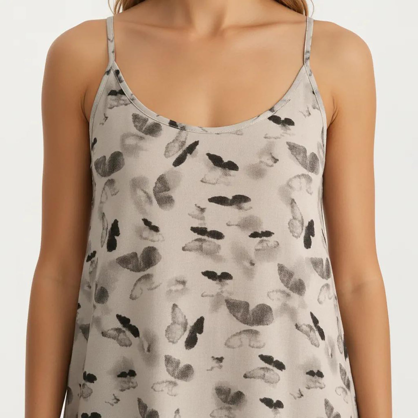 Modal Pajama Dress Sleeveless Spaghetti Strap Midi Sleepwear Nightgown with Printed Pattern