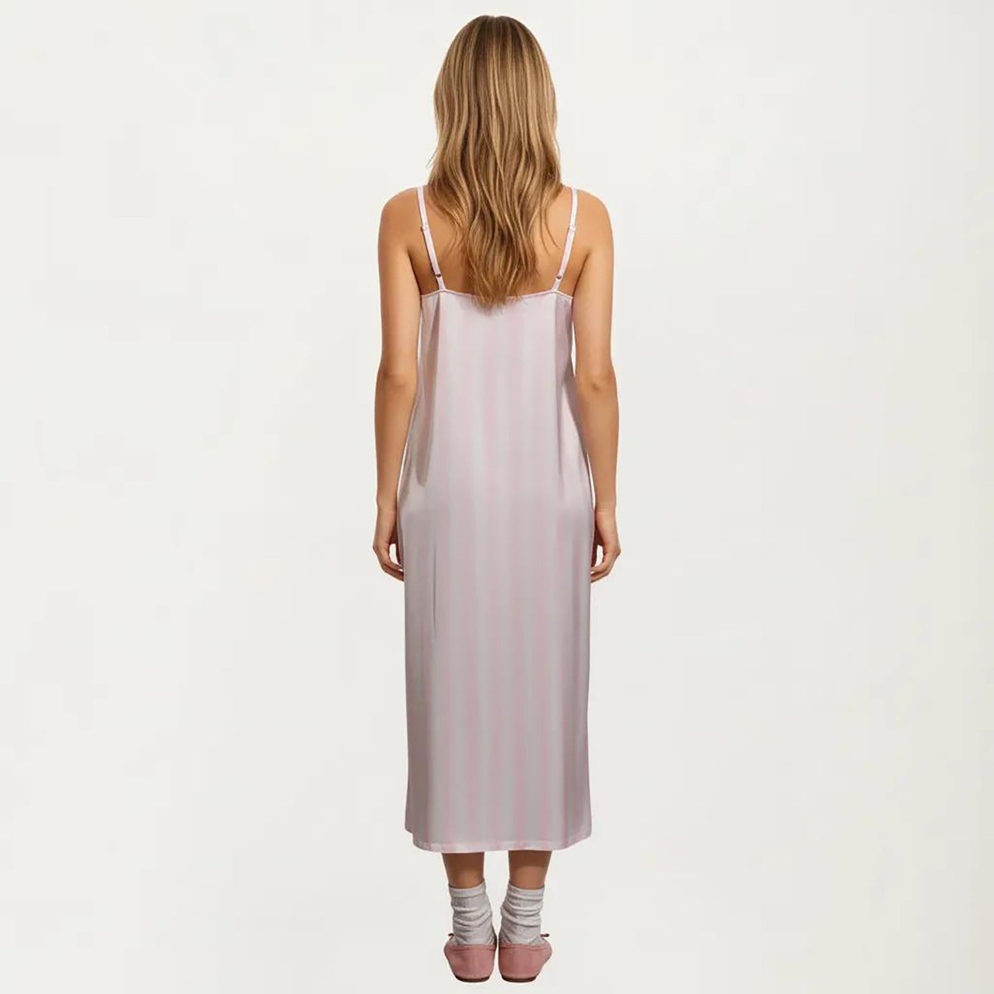 Satin Pajama Dress Sleeveless Spaghetti Strap Midi Sleepwear Nightgown with Relaxed Fit Dress