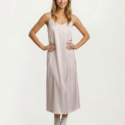 Satin Pajama Dress Sleeveless Spaghetti Strap Midi Sleepwear Nightgown with Relaxed Fit Dress
