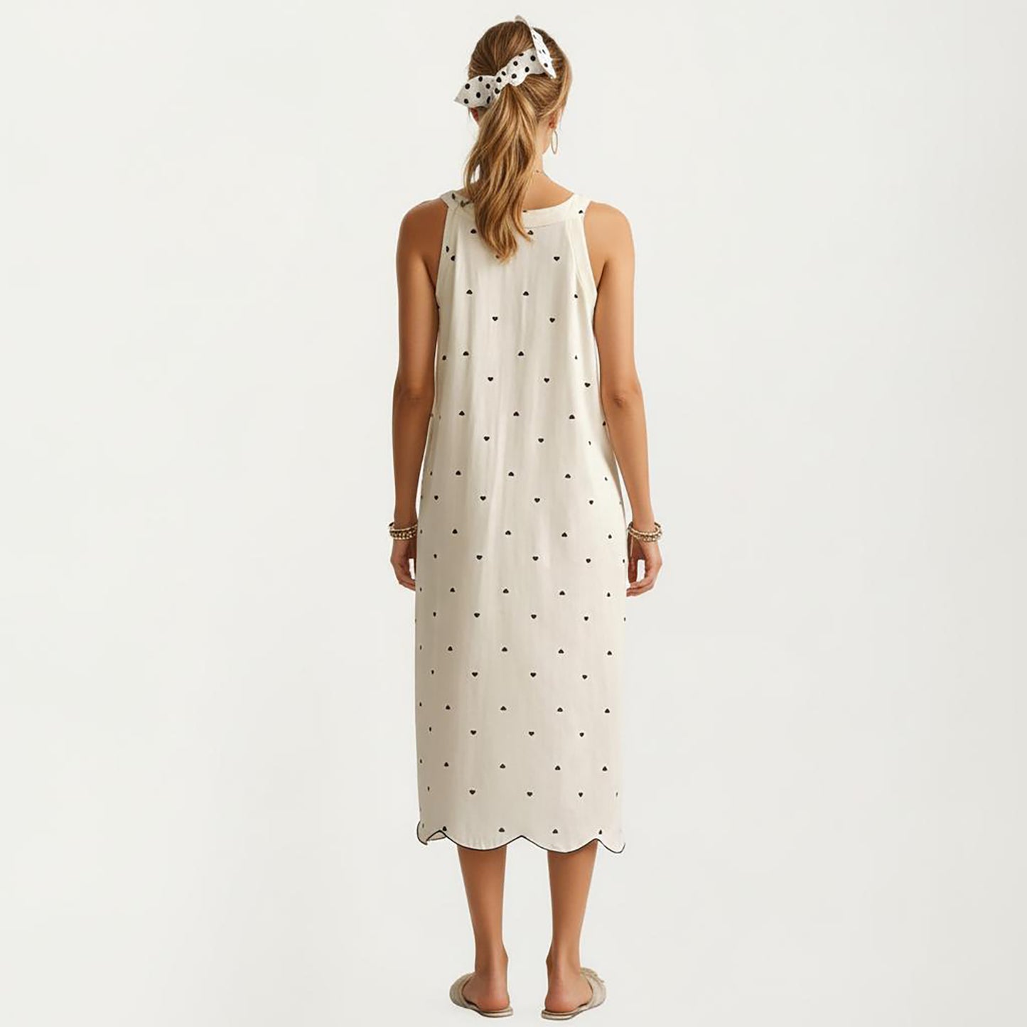 Sleeveless Pajama Dress with Scoop Neck Loose Fit Midi Sleepwear Nightgown with Printed Pattern