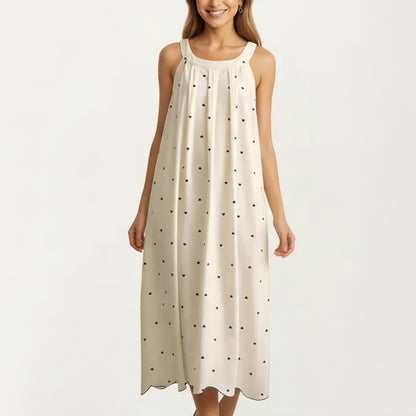 Sleeveless Pajama Dress with Scoop Neck Loose Fit Midi Sleepwear Nightgown with Printed Pattern