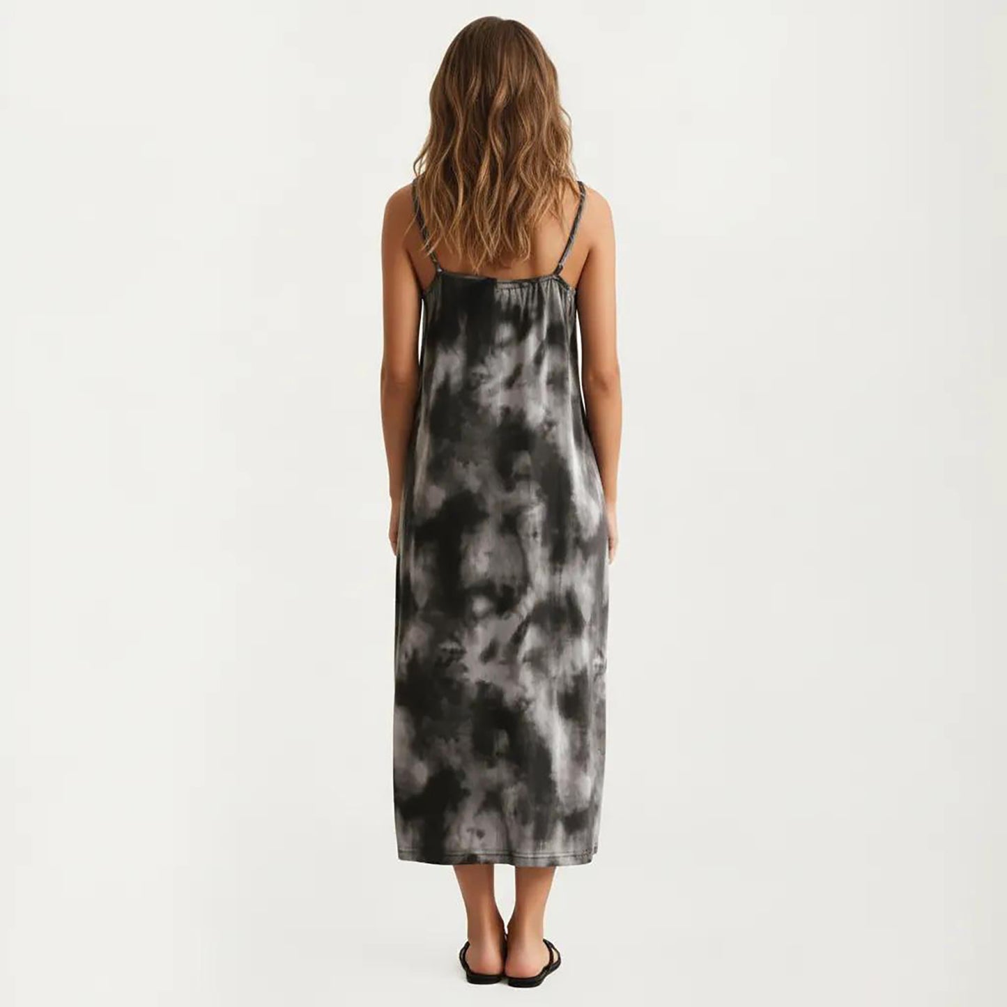 Tie Dye Sleeveless Pajama Dress with Spaghetti Straps Relaxed Fit Midi Lounge Sleepwear Nightgown