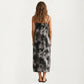 Tie Dye Sleeveless Pajama Dress with Spaghetti Straps Relaxed Fit Midi Lounge Sleepwear Nightgown