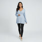 Maternity Ribbed Knit Long Sleeve Tunic Top with Button Front V Neck Empire Waist Shirt