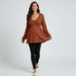 Maternity Ribbed Knit Long Sleeve Tunic Top with Button Front V Neck Empire Waist Shirt