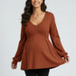 Maternity Ribbed Knit Long Sleeve Tunic Top with Button Front V Neck Empire Waist Shirt