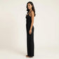 Sleeveless Wide Leg Jumpsuit with Scoop Neck Ruched Bodice Soft Stretch Fabric