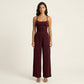 Sleeveless Wide Leg Jumpsuit with Scoop Neck Ruched Bodice Soft Stretch Fabric