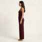 Sleeveless Wide Leg Jumpsuit with Scoop Neck Ruched Bodice Soft Stretch Fabric