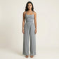 Sleeveless Wide Leg Jumpsuit with Scoop Neck Ruched Bodice Soft Stretch Fabric