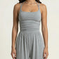 Sleeveless Wide Leg Jumpsuit with Scoop Neck Ruched Bodice Soft Stretch Fabric
