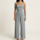 Sleeveless Wide Leg Jumpsuit with Scoop Neck Ruched Bodice Soft Stretch Fabric