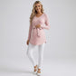 Maternity Ribbed Knit Long Sleeve Tunic Top with V Neck Tie Waist Soft Stretch Shirt