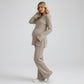 Maternity 2 Piece Lounge Set Ribbed Knit Long Sleeve Top Wide Leg Pants Matching Set