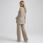 Maternity 2 Piece Lounge Set Ribbed Knit Long Sleeve Top Wide Leg Pants Matching Set