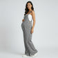 Maternity Gingham Wide Leg Jumpsuit with Adjustable Straps Square Neck Loose Fit Overalls