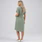 Maternity Button Down Shirt Dress with Adjustable Tie Waist Collared Midi Dress