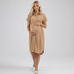 Maternity Button Down Shirt Dress with Adjustable Tie Waist Collared Midi Dress