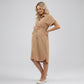 Maternity Button Down Shirt Dress with Adjustable Tie Waist Collared Midi Dress