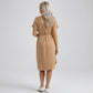 Maternity Button Down Shirt Dress with Adjustable Tie Waist Collared Midi Dress