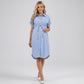 Maternity Button Down Shirt Dress with Adjustable Tie Waist Collared Midi Dress