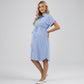 Maternity Button Down Shirt Dress with Adjustable Tie Waist Collared Midi Dress