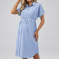 Maternity Button Down Shirt Dress with Adjustable Tie Waist Collared Midi Dress
