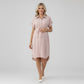 Maternity Button Down Shirt Dress with Adjustable Tie Waist Collared Midi Dress